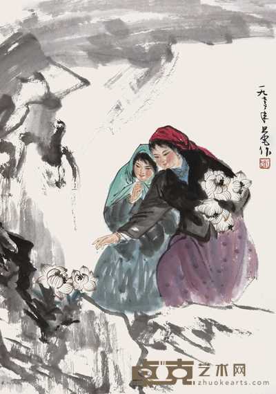 刘旦宅 1973年作 雪莲图 立轴 69×49cm